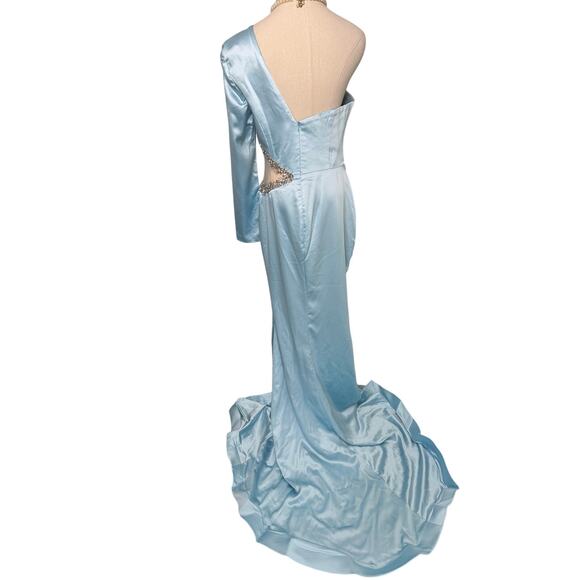 Portia and Scarlett Illusion Cutout One Sleeve Gown PS23502 ice blue size 10 - Picture 6 of 11